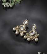 Gold & white drop earring with kundan &  american diamonds