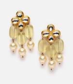 Yellow & gold drop earring with kundan & pearls
