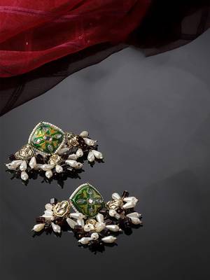 Green & purple drop earring with kundan &  pearls 1
