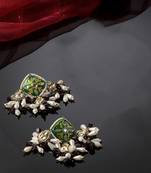 Green & purple drop earring with kundan &  pearls