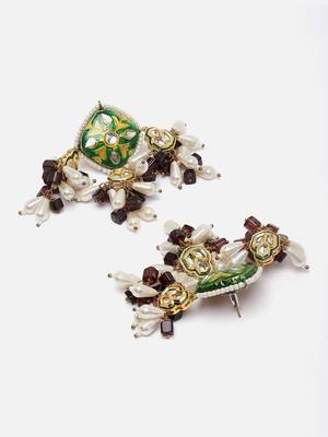 Green & purple drop earring with kundan &  pearls 4