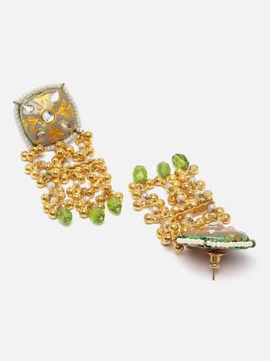 Grey & green drop earring with kundan &  pearls 3