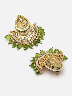 Green & gold drop earring with kundan & pearls 1