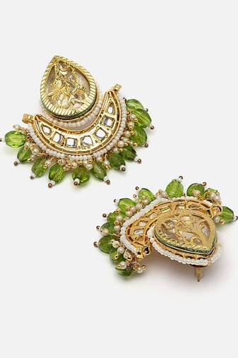 Green & gold drop earring with kundan & pearls