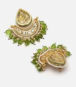 Green & gold drop earring with kundan & pearls