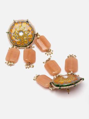 Grey & orange drop earring with kundan &  pearls 4