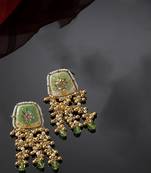 Green & cream drop earring with kundan &  pearls