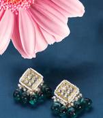 Green & cream drop earring with kundan & pearls