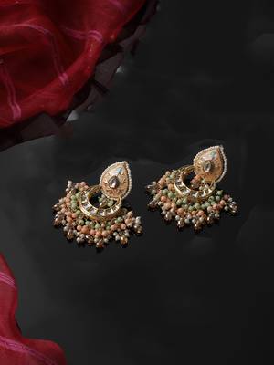 Peach & blue drop earring with kundan &  pearls 1