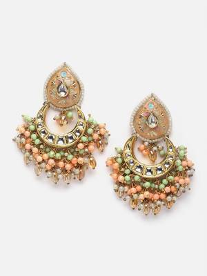 Peach & blue drop earring with kundan &  pearls 3