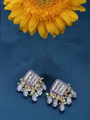 Silver & white drop earring with kundan & pearls 3