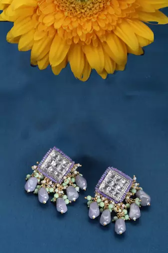 Silver & white drop earring with kundan & pearls