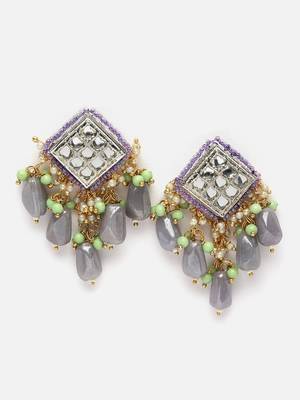 Silver & white drop earring with kundan & pearls 1