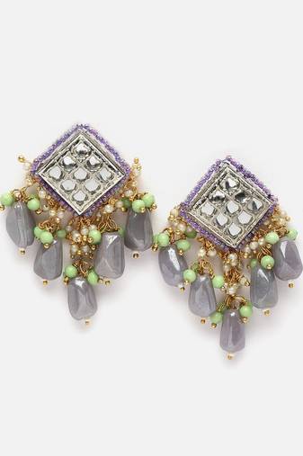 Silver & white drop earring with kundan & pearls