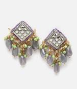 Silver & white drop earring with kundan & pearls
