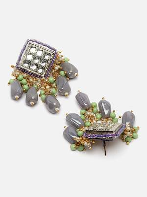 Silver & white drop earring with kundan & pearls 4