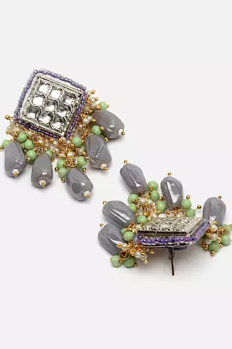 Silver & white drop earring with kundan & pearls