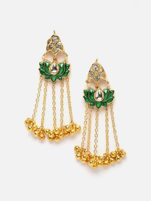 Green & gold drop earring with kundan &  american diamonds 1