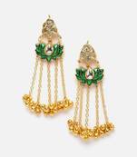 Green & gold drop earring with kundan &  american diamonds
