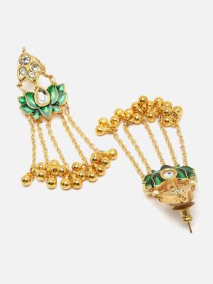 Green & gold drop earring with kundan &  american diamonds 4