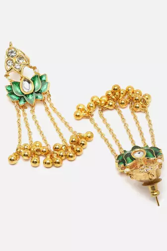 Green & gold drop earring with kundan &  american diamonds