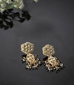 Green & gold drop earring with kundan &  pearls