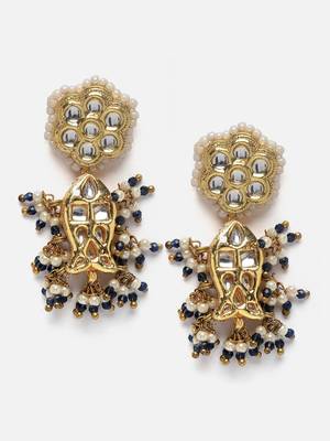 Green & gold drop earring with kundan &  pearls 3