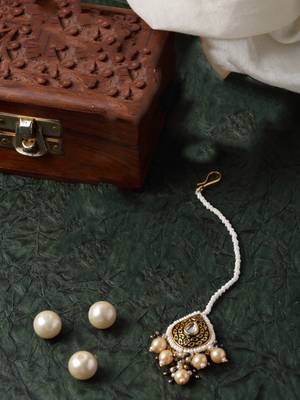 Blue & cream maang tikka head jewellery kundan & pearls 3