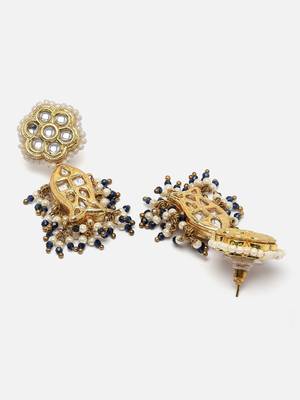 Green & gold drop earring with kundan &  pearls 4