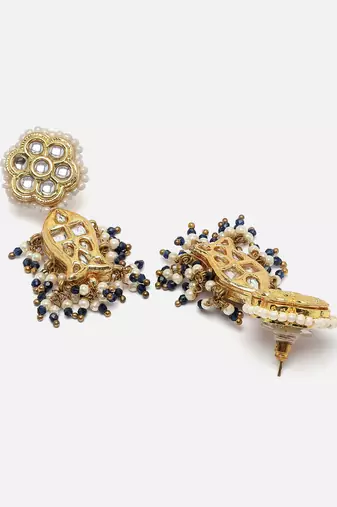 Green & gold drop earring with kundan &  pearls