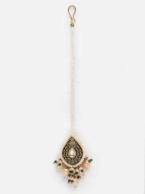 Blue & cream maang tikka head jewellery kundan & pearls 4