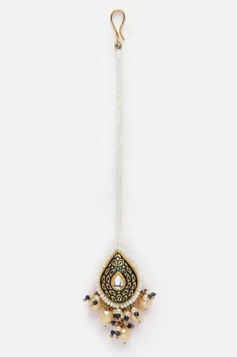 Blue & cream maang tikka head jewellery kundan & pearls
