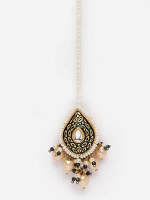 Blue & cream maang tikka head jewellery kundan & pearls 1