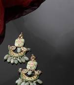 Green & gold drop earring with kundan &  pearls