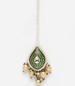 Green & cream maang tikka head jewellery kundan & pearls