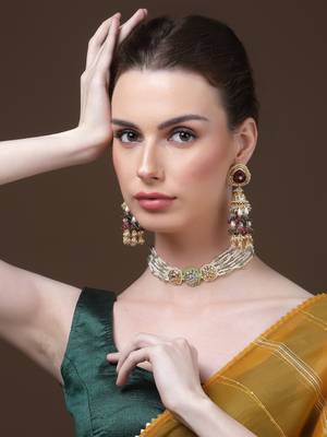 Silver & green chokar necklace kundan & pearls 2