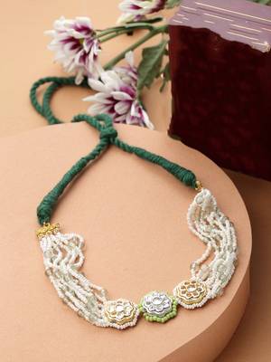 Silver & green chokar necklace kundan & pearls 1