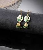 Green & gold drop earring with kundan &  pearls