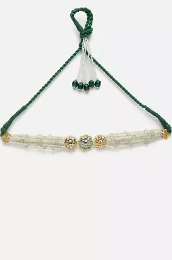 Silver & green chokar necklace kundan & pearls
