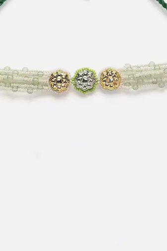 Silver & green chokar necklace kundan & pearls