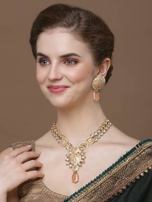 Peach & gold drop earring with american diamonds &  pearls 2