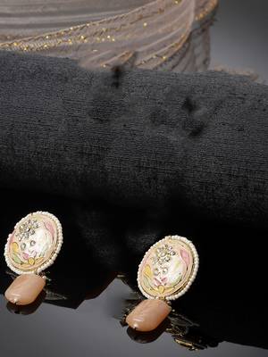 Peach & gold drop earring with american diamonds &  pearls 3