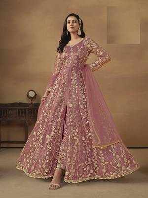 PEACH NET EMBROIDERED ANARKALI SALWAR KAMEEZ 1