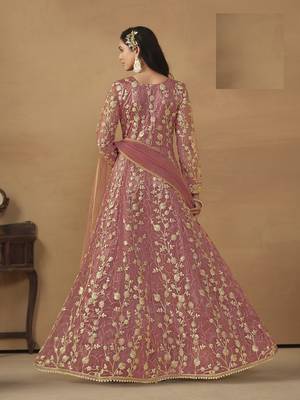 PEACH NET EMBROIDERED ANARKALI SALWAR KAMEEZ 2
