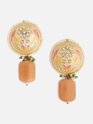 Peach & gold drop earring with american diamonds &  pearls 1