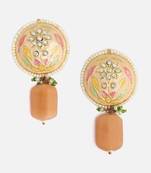 Peach & gold drop earring with american diamonds &  pearls