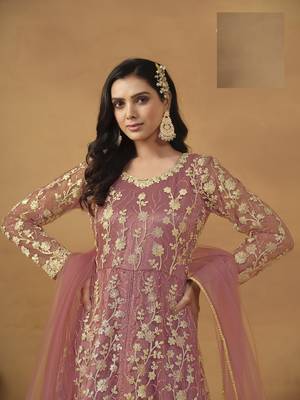 PEACH NET EMBROIDERED ANARKALI SALWAR KAMEEZ 4