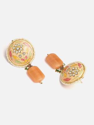 Peach & gold drop earring with american diamonds &  pearls 4