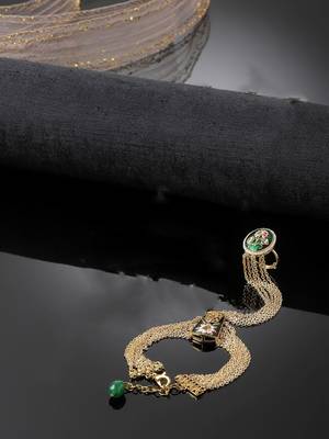 Green & gold adjustable hathphool with kundan &  pearls 1