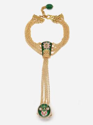 Green & gold adjustable hathphool with kundan &  pearls 3